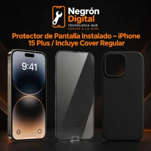 Protector de Pantalla Instalado - iPhone 15 Plus / Incluye Cover Regular