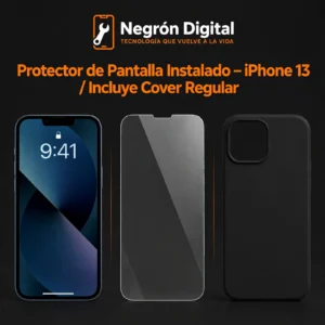 Protector de Pantalla Instalado - iPhone 13 / Incluye Cover Regular