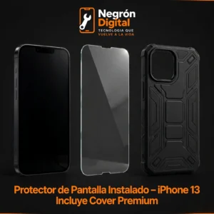 Protector de Pantalla Instalado - iPhone 13 / Incluye Cover Premium