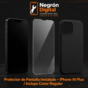 Protector de Pantalla Instalado - iPhone 14 Plus  / Incluye Cover Regular