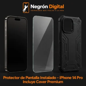 Protector de Pantalla Instalado - iPhone 14 Pro / Incluye Cover Premium