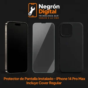 Protector de Pantalla Instalado - iPhone 14 Pro Max  / Incluye Cover Regular