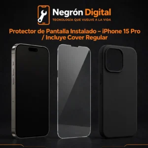Protector de Pantalla Instalado - iPhone 15 Pro / Incluye Cover Regular