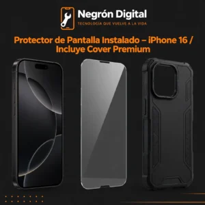 Protector de Pantalla Instalado - iPhone 16 / Incluye Cover Premium