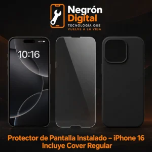 Protector de Pantalla Instalado - iPhone 16 / Incluye Cover Regular