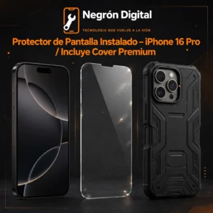 Protector de Pantalla Instalado - iPhone 16 Pro / Incluye Cover Premium