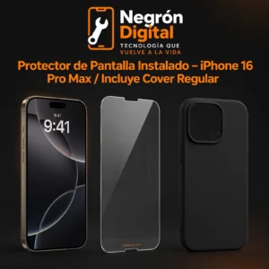 Protector de Pantalla Instalado - iPhone 16 Pro Max / Incluye Cover Regular