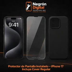 Protector de Pantalla Instalado - iPhone 17 / Incluye Cover Regular