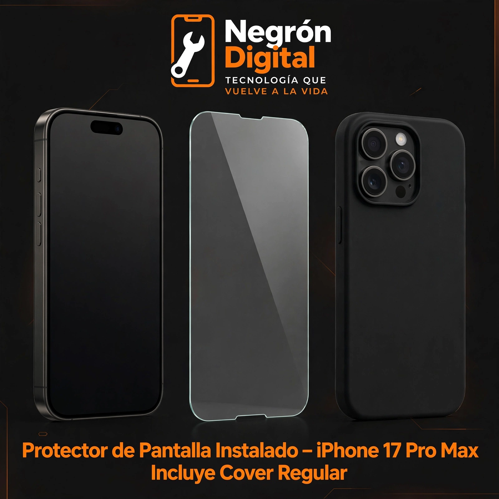 Protector de Pantalla Instalado - iPhone 17 Pro Max / Incluye Cover Regular