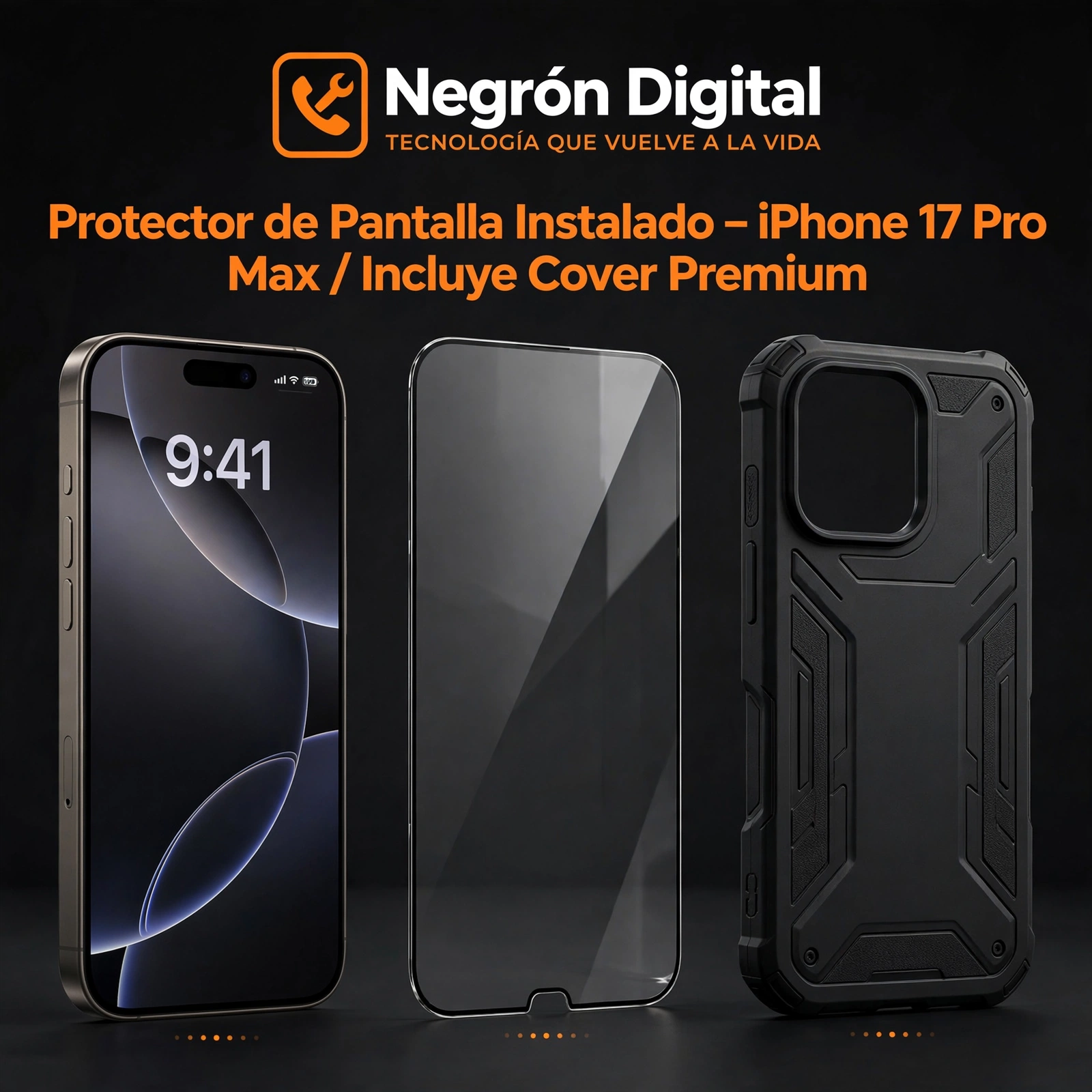 Protector de Pantalla Instalado - iPhone 17 Pro Max / Incluye Cover Premium